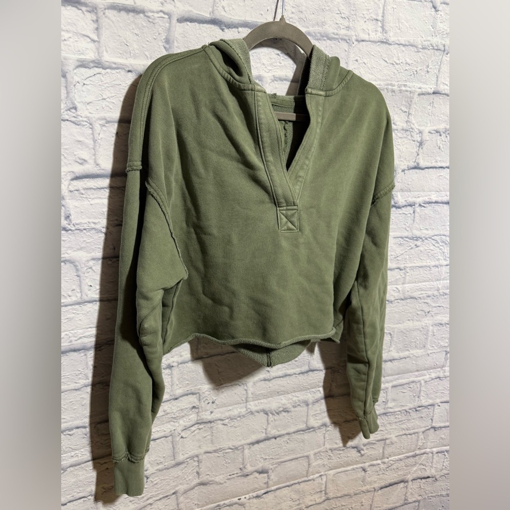 Aerie Olive Green Cropped Hoodie, Size Small - Picture 2 of 5